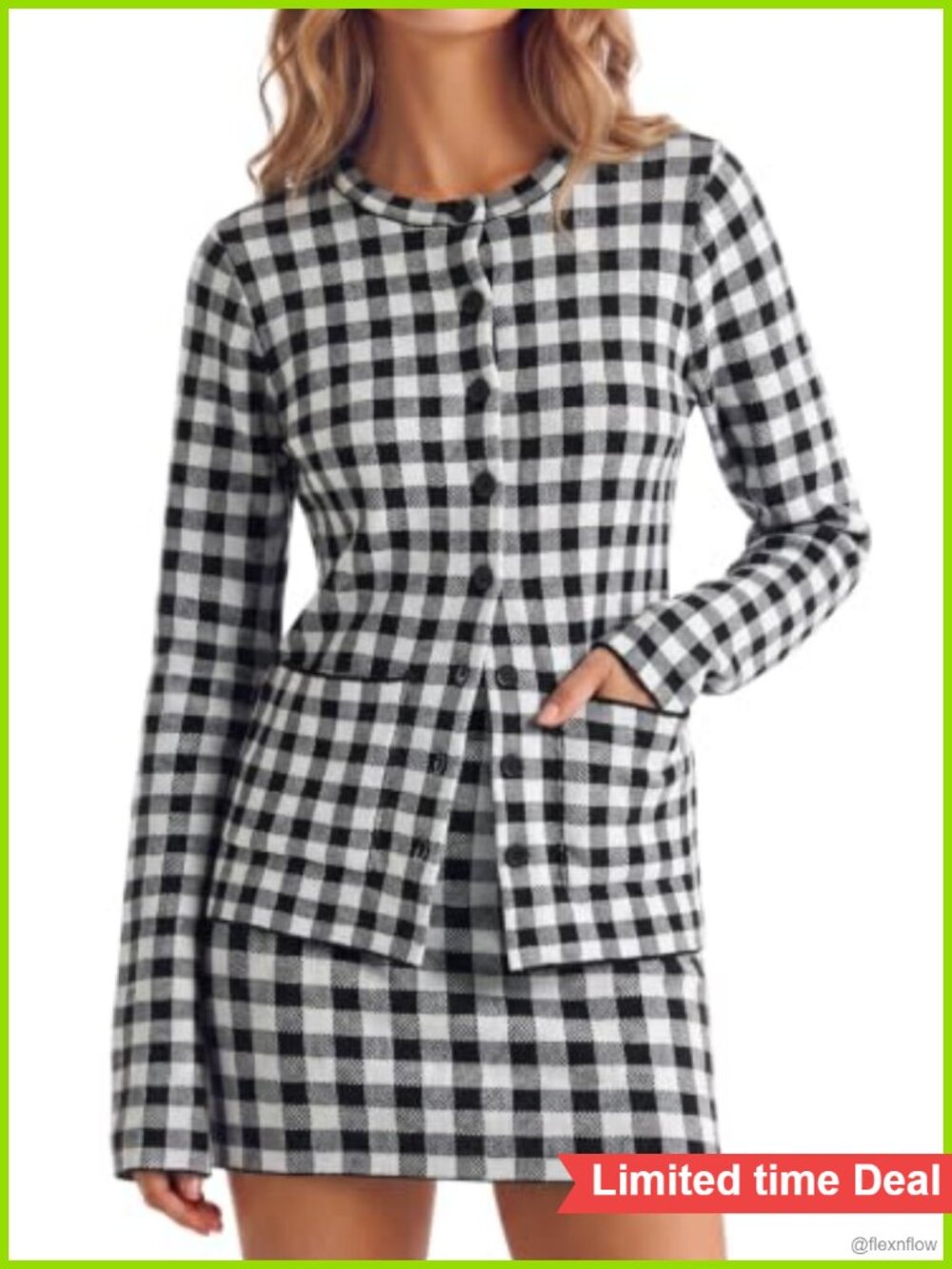 Wenrine Women's 2-Piece Gingham Knit Cardigan & Mini Skirt Set - Casual